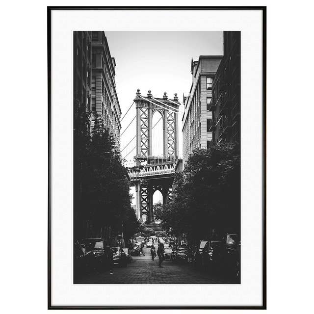 アメリカ写真 ニューヨーク ブルックリンブリッジ インテリア モノクロアートポスター額装 AS3308