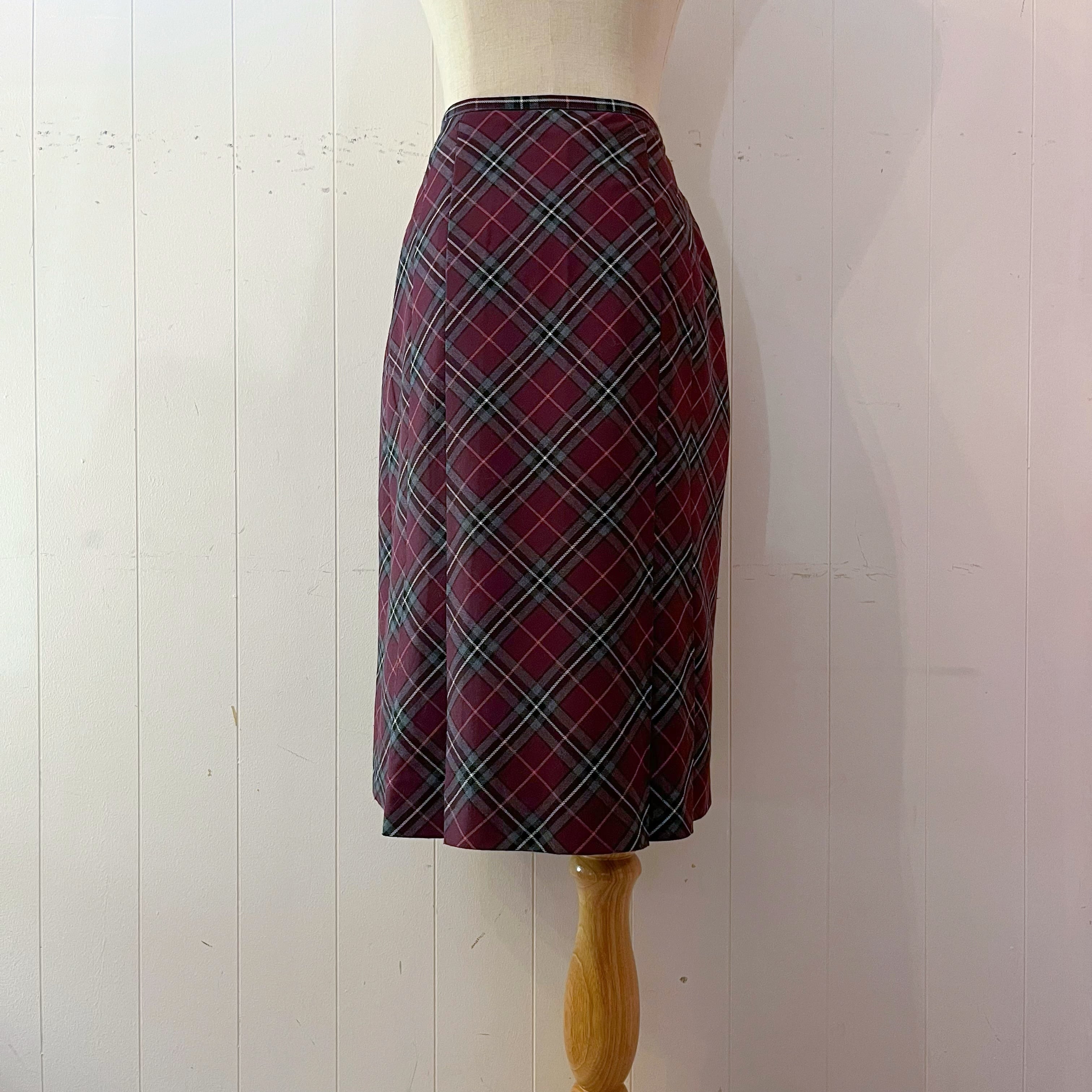 purple gray check tuck skirt