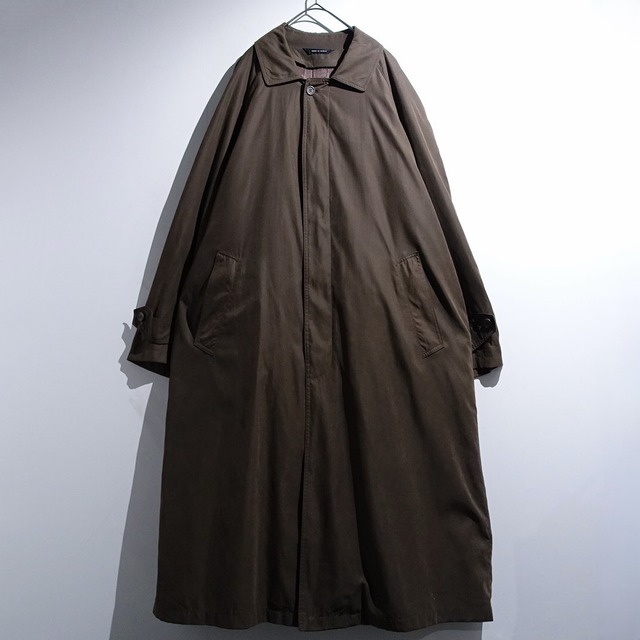 90s Brown Smooth Nylon Long Balmacaan Coat with Liner