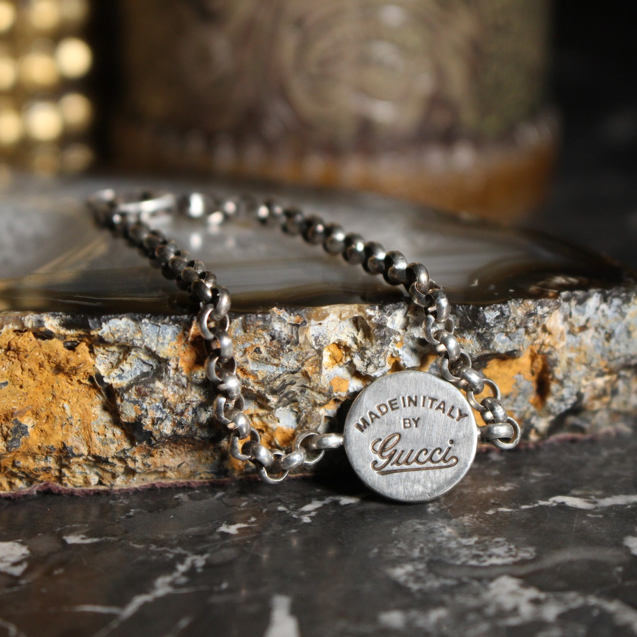 GUCCI LOGO DESIGN SILVER CHAIN BRACELET/グッチロゴデザインシルバー  