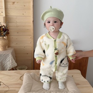 【BABY】ドッグプリント暖かいロンパース