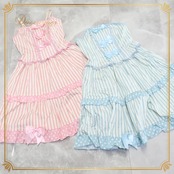 ロリィタ まとめ売り 2点セット BODY LINE ボディライン ジャンスカ ワンピース ロリータ 編み上げ リボン フリル ストライプ 王道 ピンク 水色 フリーサイズ コスプレ 撮影 かわいい ピンク系 ブルー系 ロリータ服 セット販売 ファッション ストライプ柄 リボン付き コスプレ衣装 ロリィタスタイル 可愛いデザイン おしゃれ お揃い