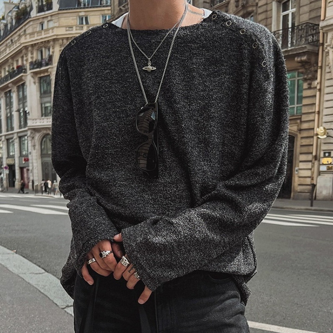 ネックスナップボタンロングTシャツ　991