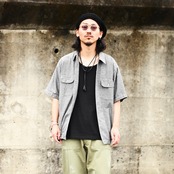 YASHIKI、GANKO別注 ×Shirotsume V-neck、INTERIM M-47 HBT BAKER PANTSコーディネート