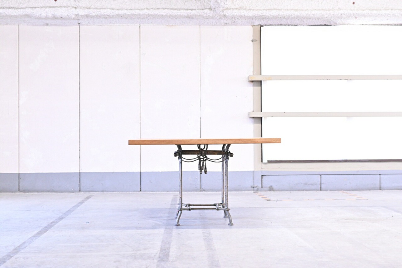 ビンテージスタイル センターテーブル 栗材 机 座卓 ローテーブル スクエアテーブル作業台 インダストリアル アイアン 【中古家具/中古インテリア/USED家具ユーズド家具/リサイクル】