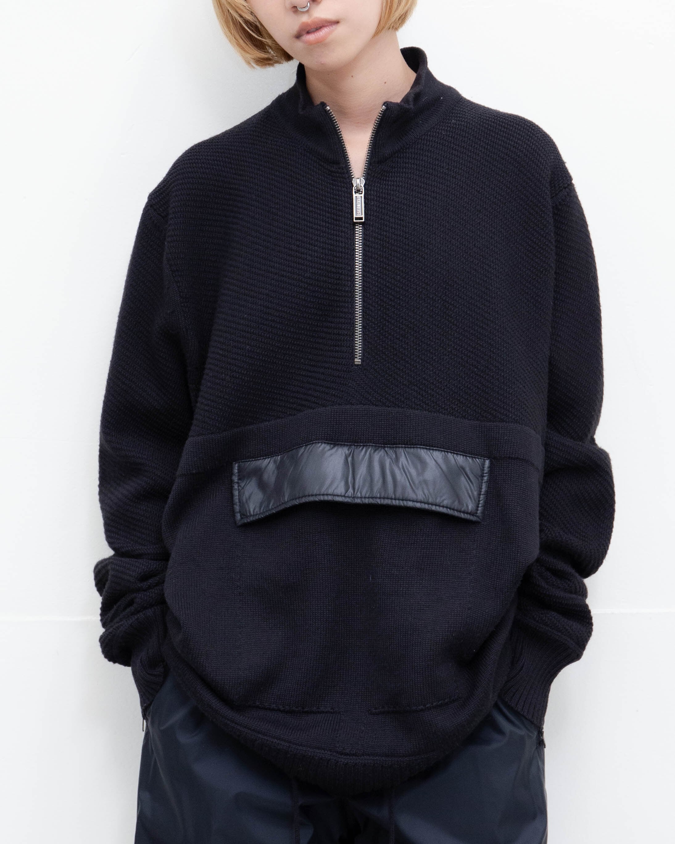 2000s DIRK BIKKEMBERGS - half-zip knit jumper w/detachable nylon