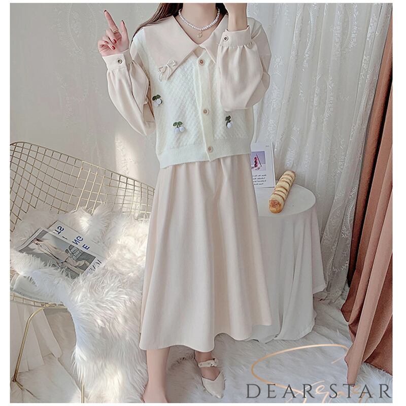 星辰家starシリーズ セットアップ 4color ベスト ワンピース 可愛い襟 デート 通勤 気質アップ 女性らしい Elegant