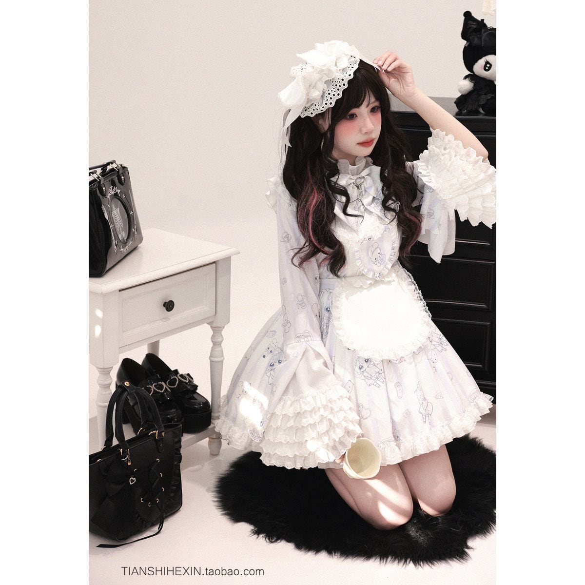 ハートエプロン姫袖メイドセットアップ | Maiden's Rêve