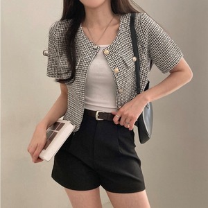 ツイードラウンドネックショートスリーブジャケット