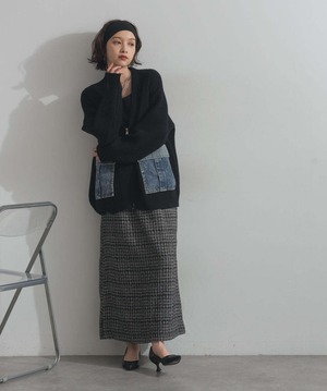 HD2510023 デニムポケットジップニットカーディガン black