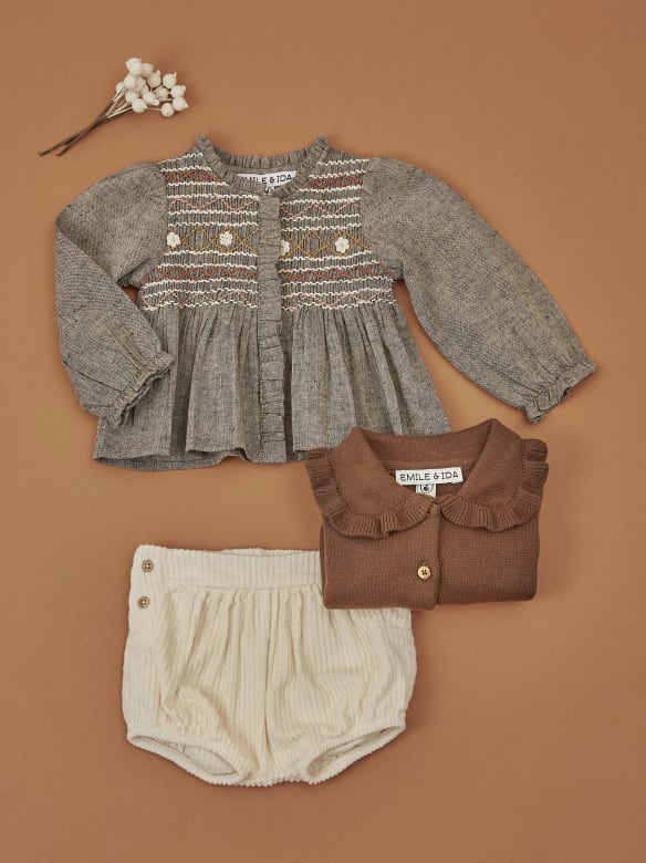 emile et ida/SMOCKED BLOUSE-brun chine | こどもふく &/warm