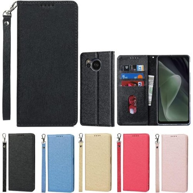 Eastwave AQUOS Sense7 Plus A208SH ケース Sense 7plus Aquos ケース 手帳型 Sense 7 Plus A208SH caseストラップ付き PU皮革 明るい色 内蔵マグネット 携帯カバー カードポケット スタンド機能 便利 ブラック 1760