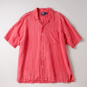 【極美品】90s Ralph Lauren special linen silk open collar shirt "CALDWELL" coral mint condition / 90年代 ラルフローレン スペシャル リネン シルク オープンカラー シャツ コードウェル 半袖 サイズL コーラル サマーシャツ 夏服