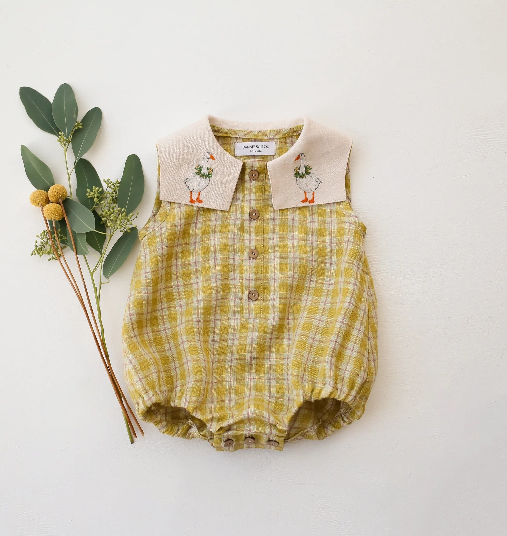 【予約】Dannie and Lilou / LINEN / Tank Bubble Onesie with Square Collar