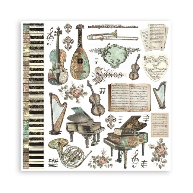 Stamperia Scrapbooking Small Pad 8インチ Double Faced - Music　両面デザインペーパーパッド10枚入り　SBBS118【Stamperia（スタンぺリア）】[ST-56p]