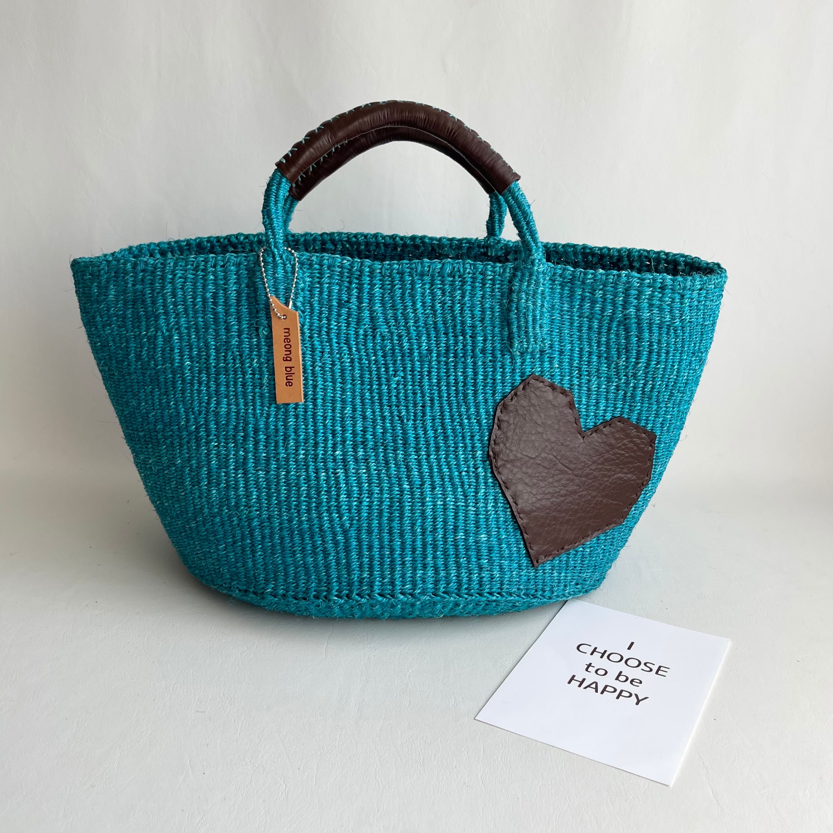 [ 限定即納 ] Kago-Bag / ML / TURQUOISEｘBROWN / HEART / かごバッグ | meong blue  powered by BASE