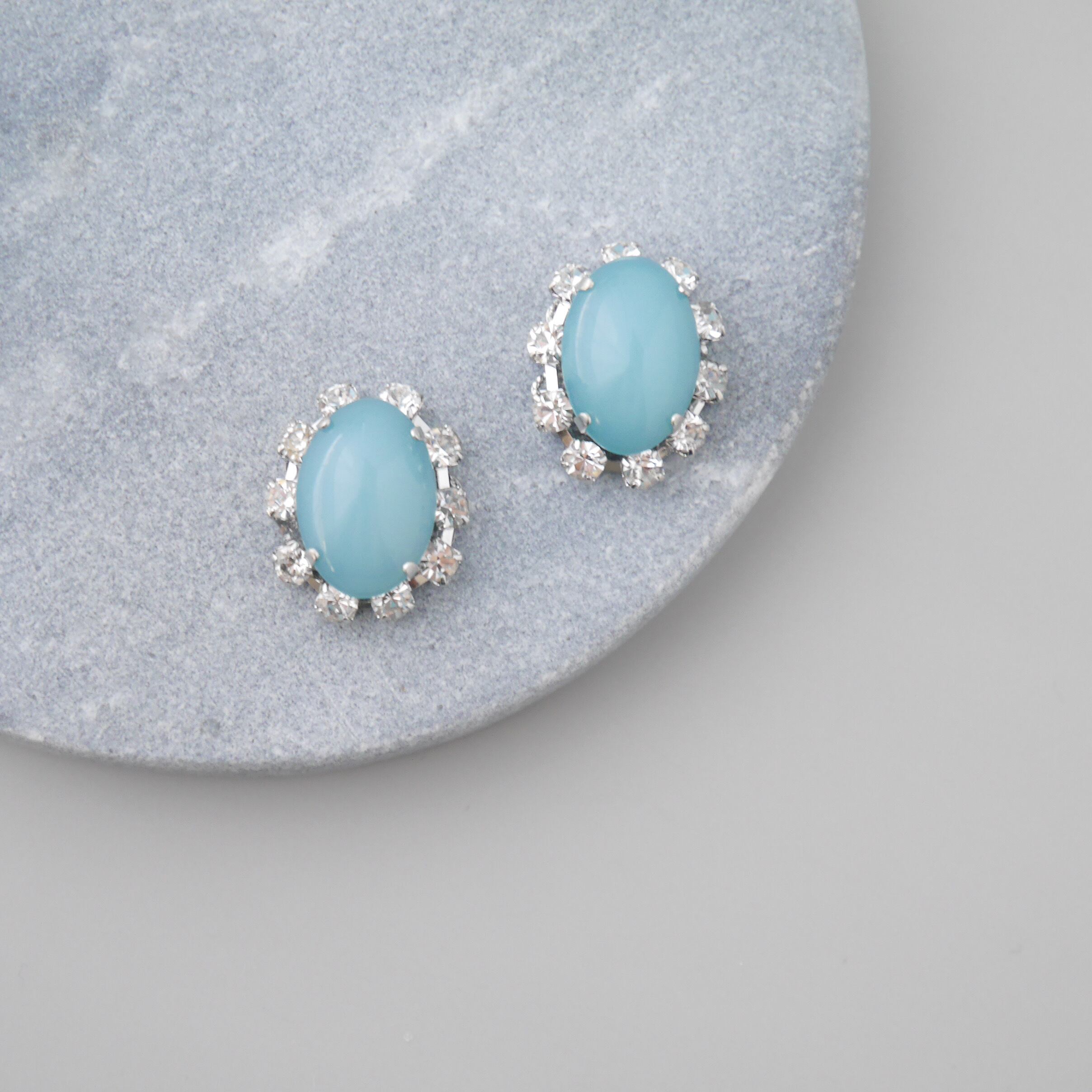 【silver】ロジウムカラー オーバルカボション ネイビー