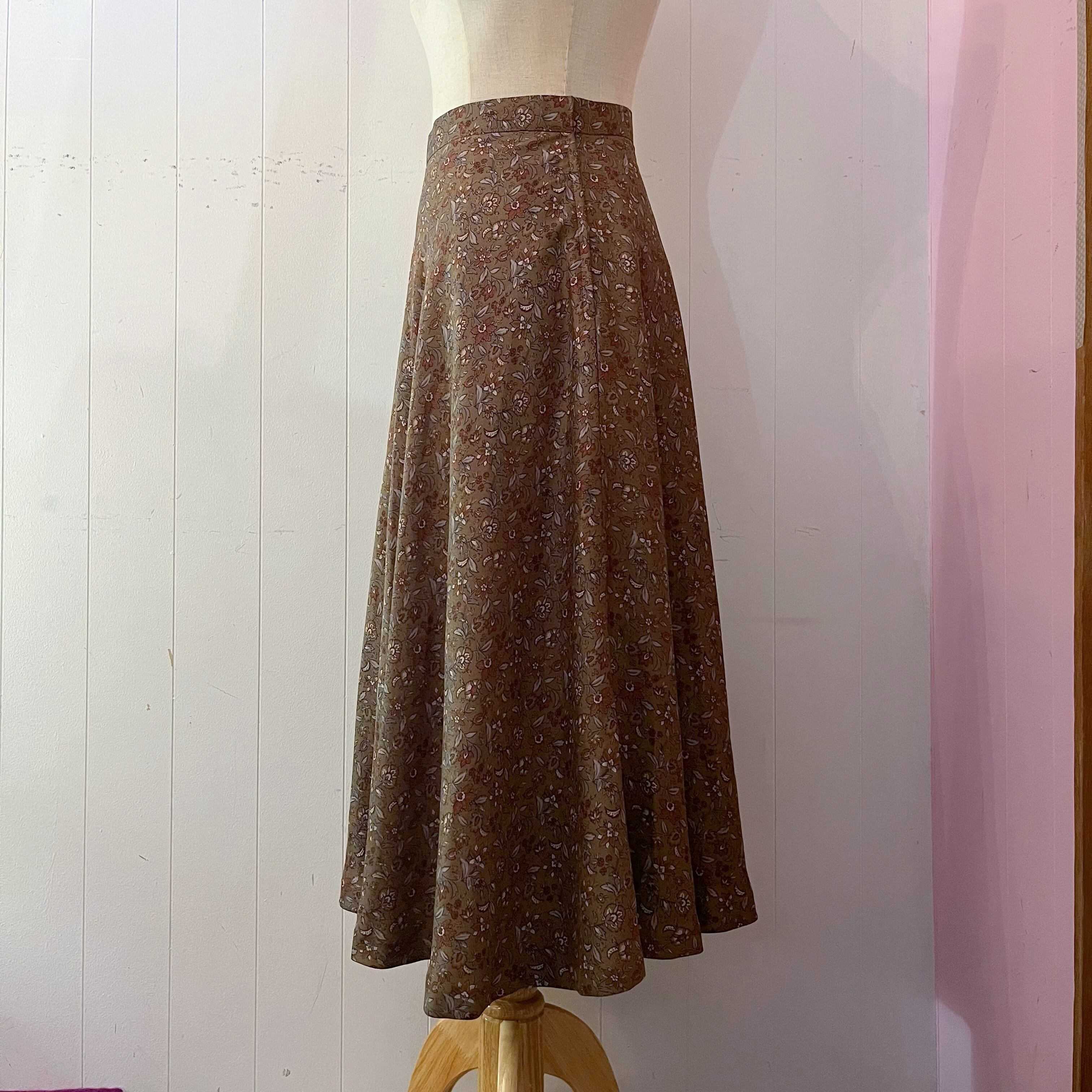 brown flower leaf flare skirt