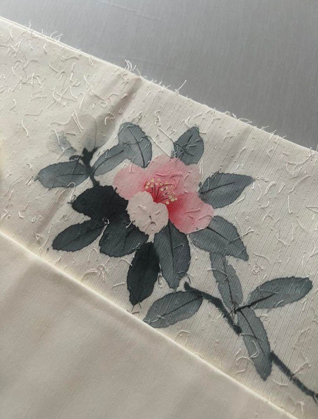 名古屋帯　ひげ紬　作家もの　ピンク　花 名古屋帯 ひげ紬 花 作家もの | ゆきもの屋