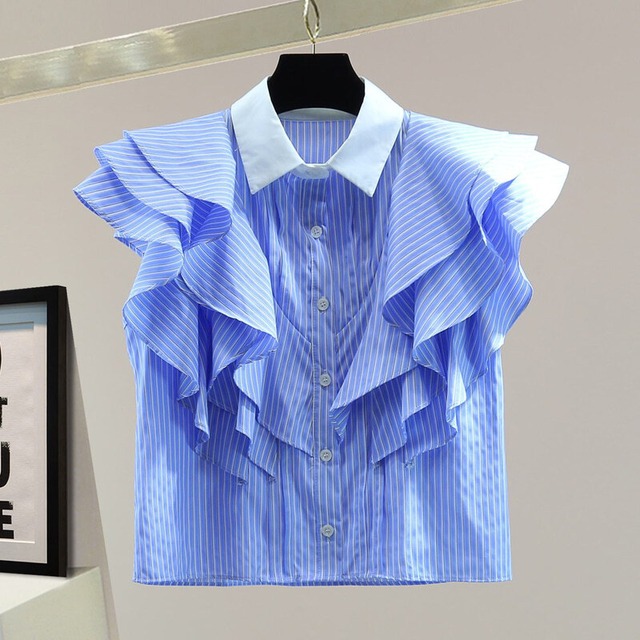 Frill shoulder stripe blouse　M3096