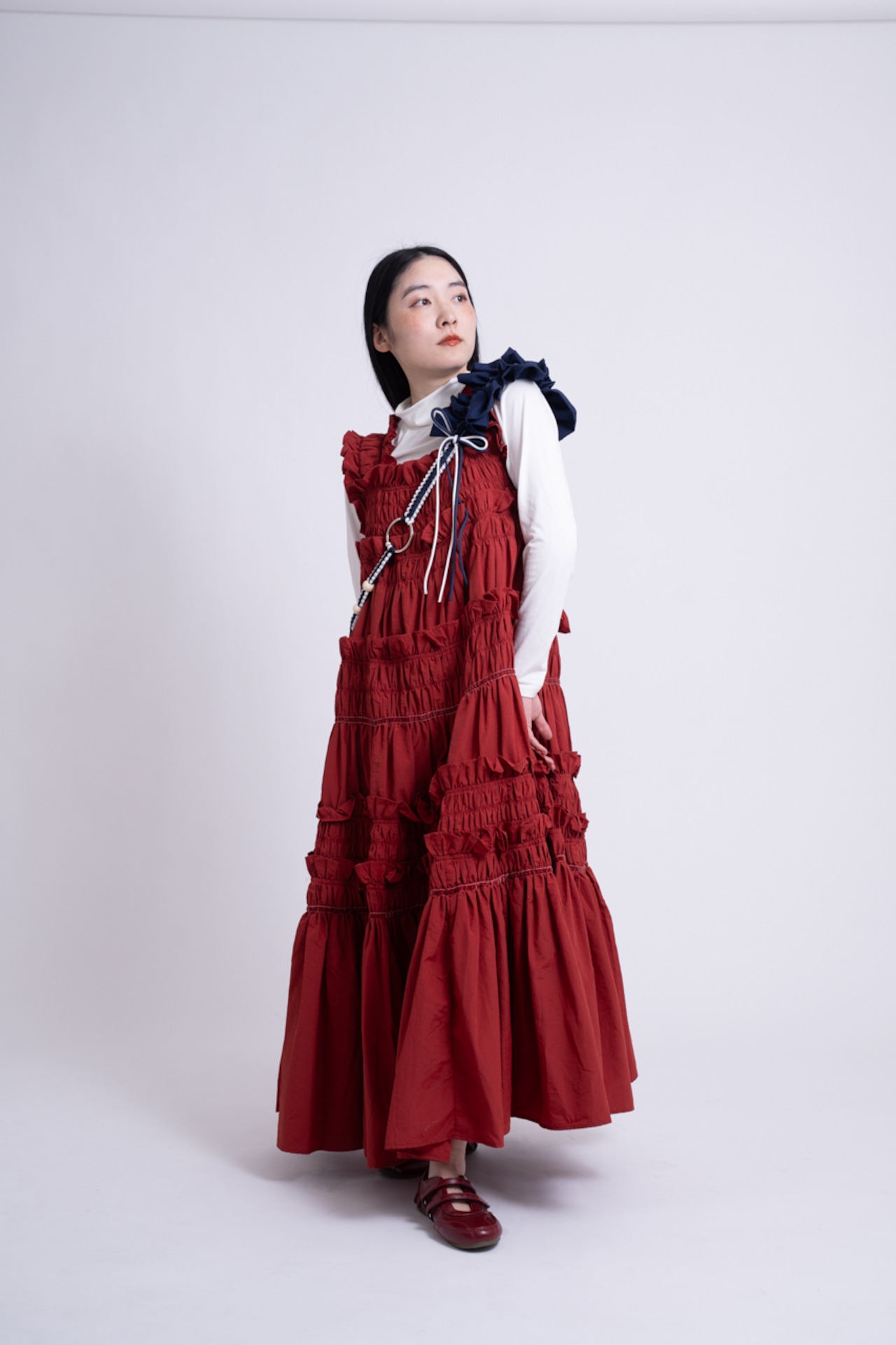 bi-tone frill strap Navy×White