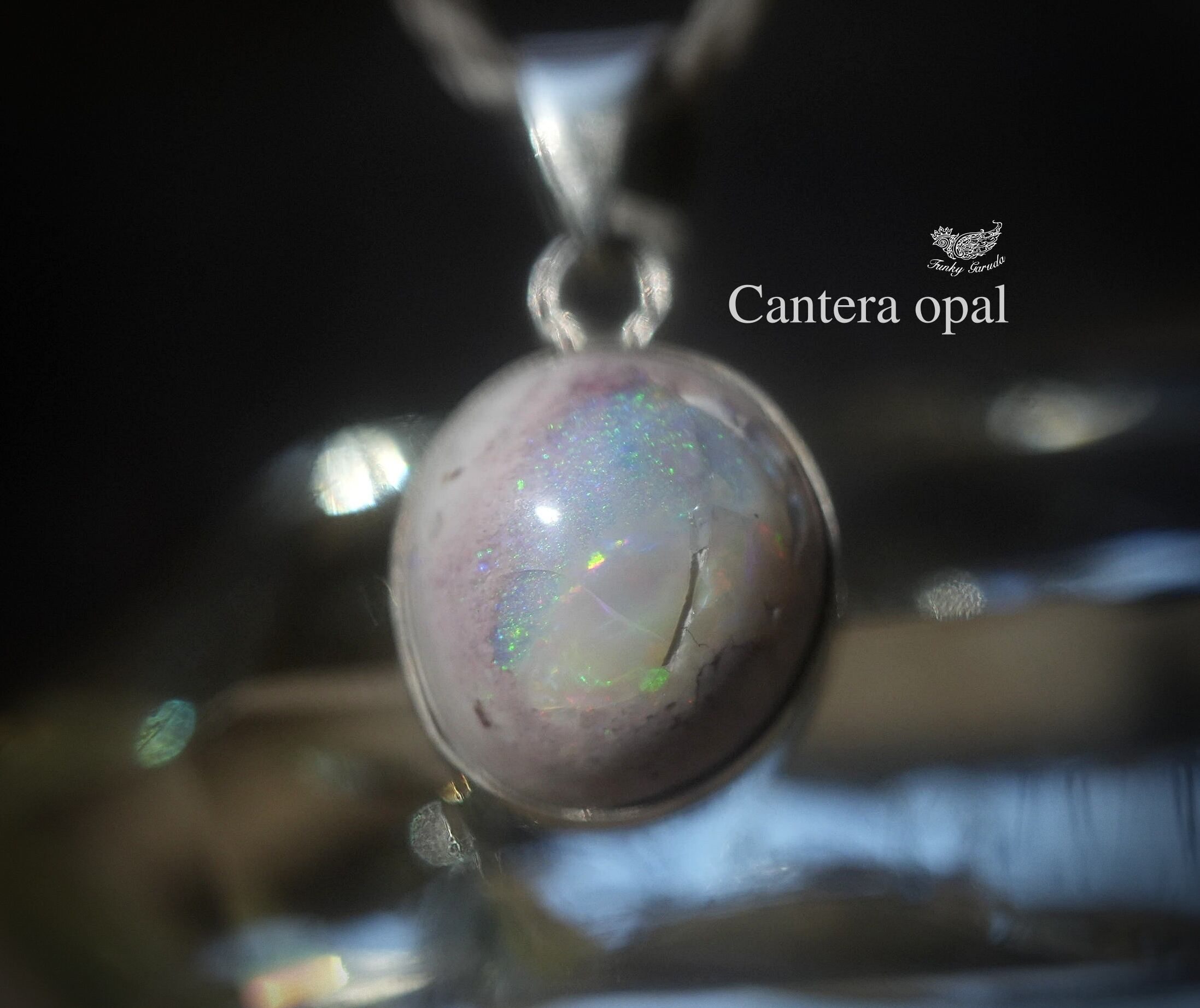 ブルーの夢虹色☆カンテラオパール シルバーネックレス1545 | Funky