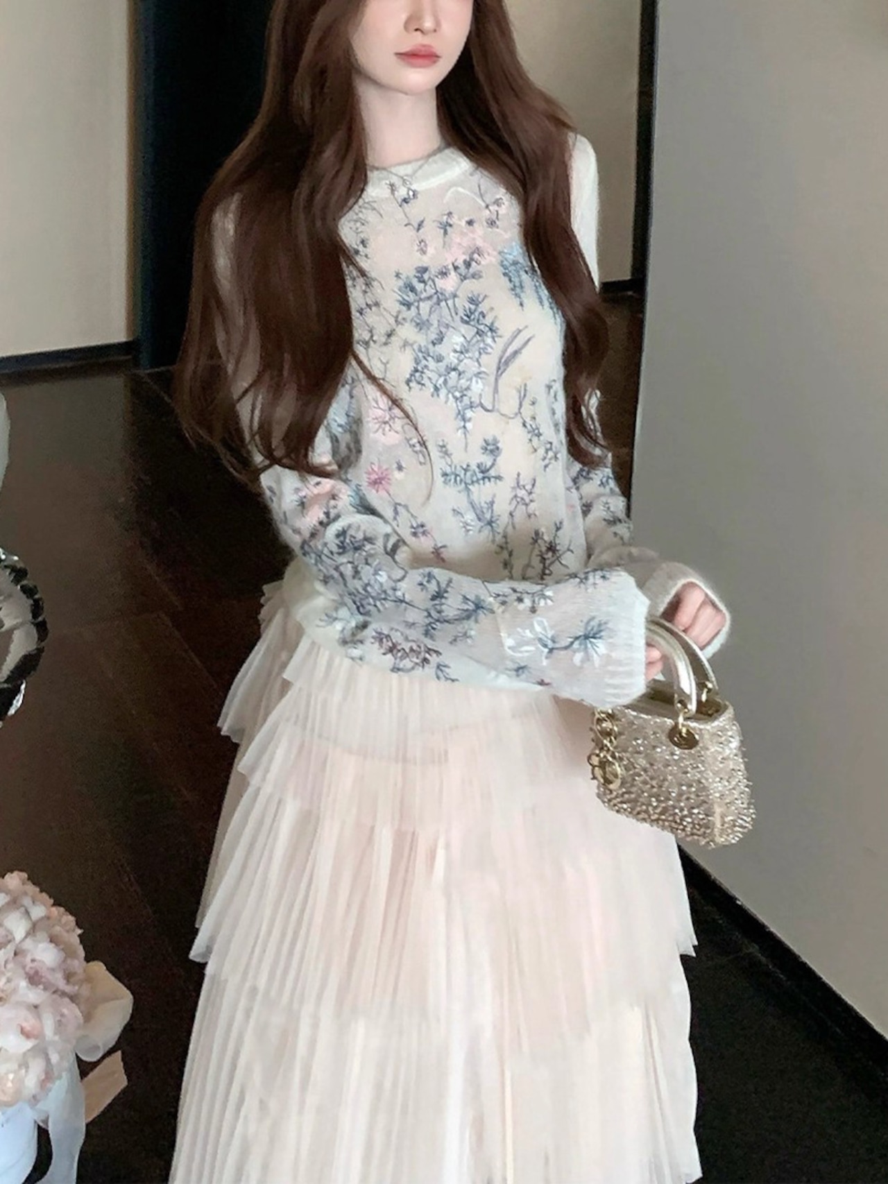 シースルー刺繍ニット、チュールスカート_788206