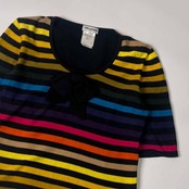 イタリア製 SONIA RYKIEL ソニアリキエル ボーダー リボン 半袖 コットン サマーニット セーター 40/マルチ レディース