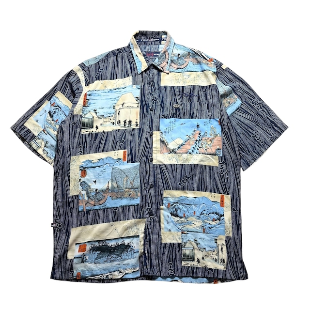 PHAT FARM “浮世絵” print polyester shirt