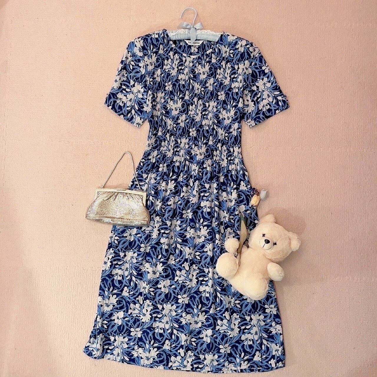 white lily blue pleats one-piece