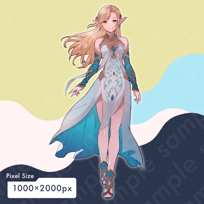 立ち絵素材】エルフの姫・魔法使い風の金髪女性のイラスト