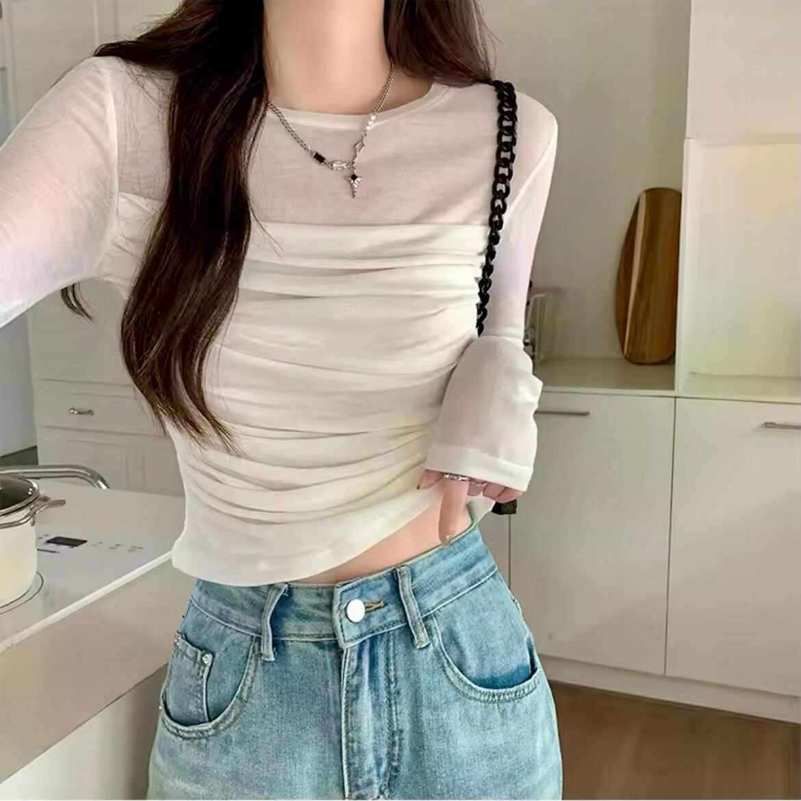 シアーシャーリングロングTシャツ