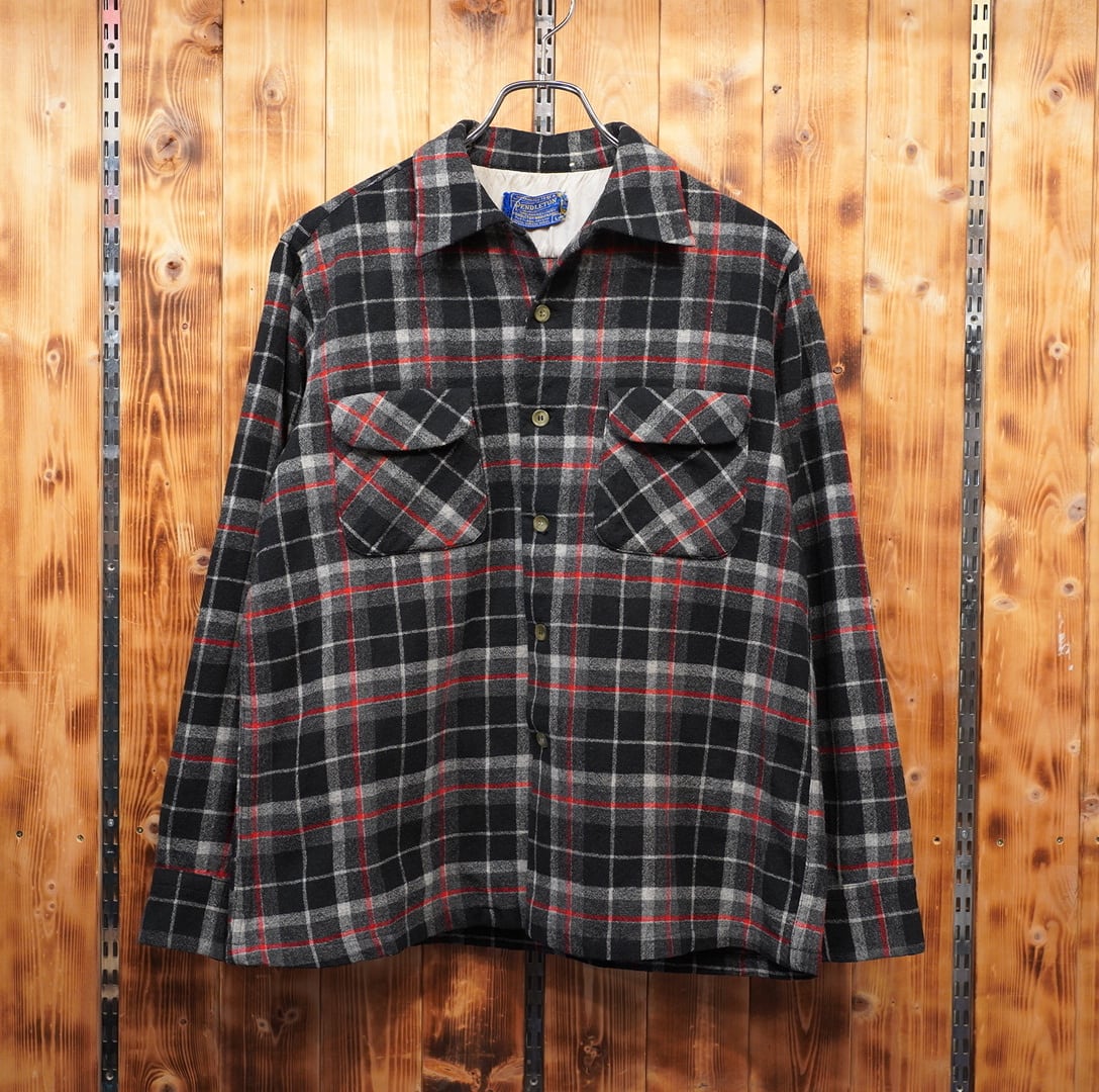 50s pendleton ボードシャツ L/ペンドルトン ウール チェック 開襟シャツ オープンカラーシャツ board shirt