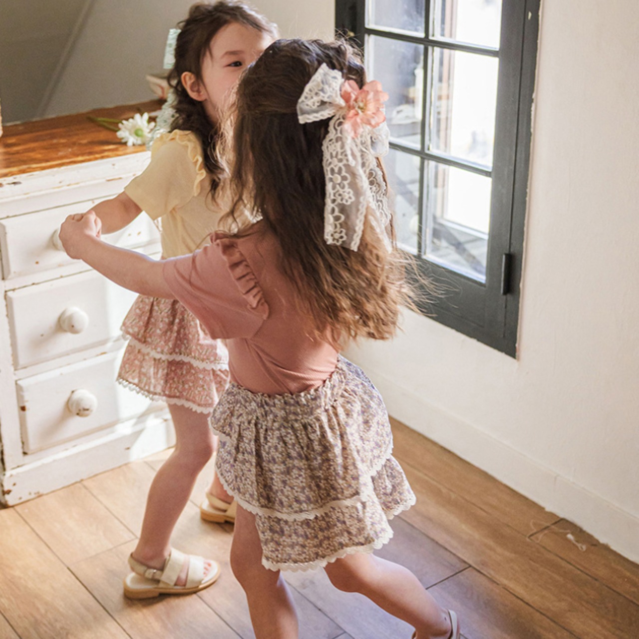 夏二重花柄スカート