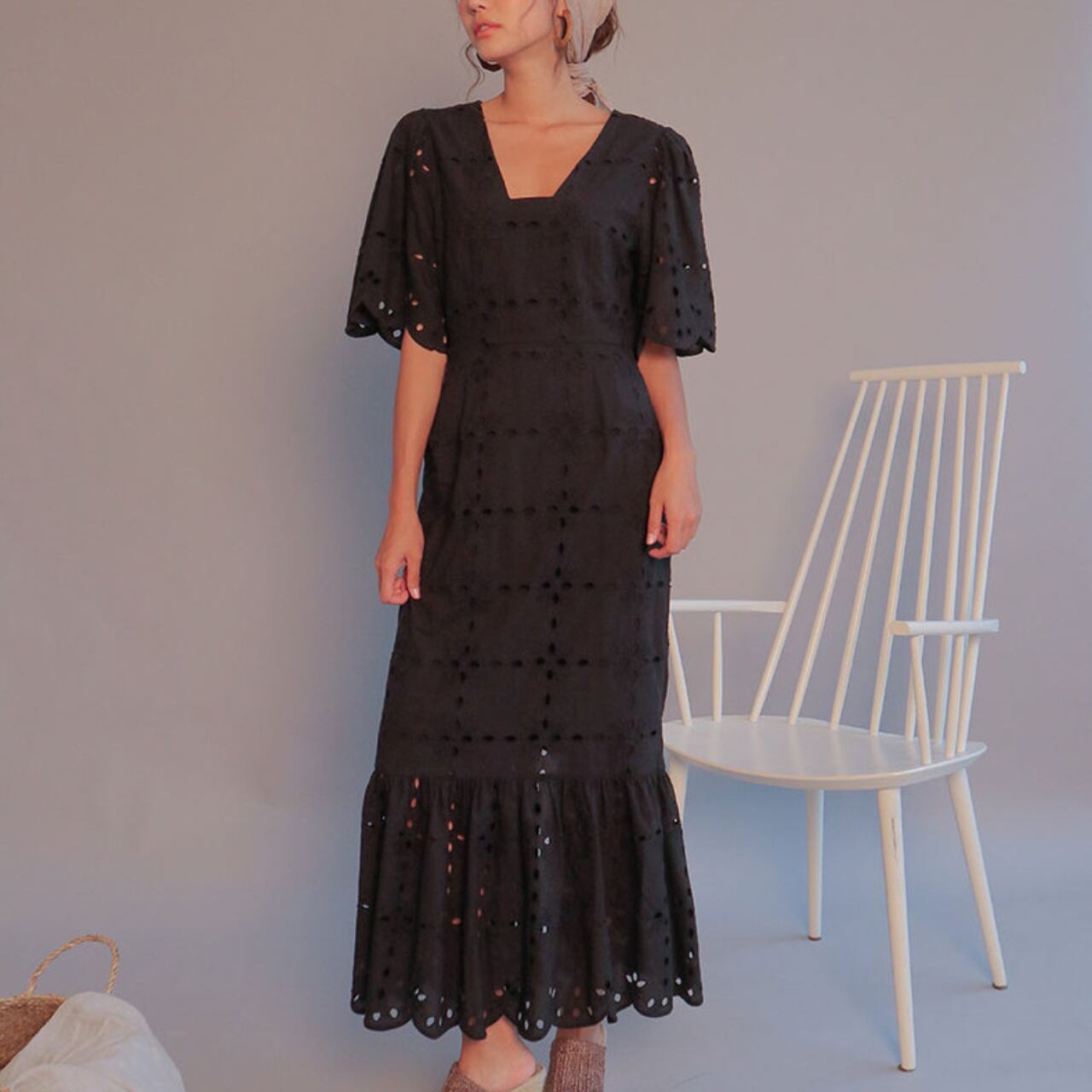 パンチングレース マーメイドスカラップワンピース A4274