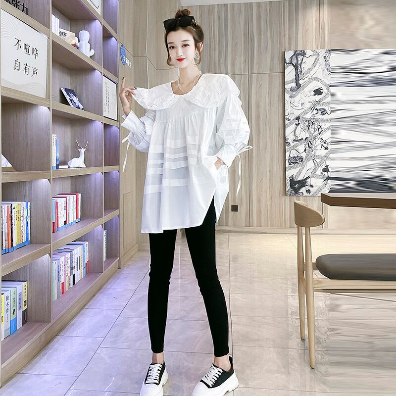 大きいサイズの蓮の葉のカラーのブラウス、少し太った妹、薄い、肉を覆う、女性の秋の服、緩い年齢減少、腹カバー、ボトムシャツ ミックスインファッション65988227676