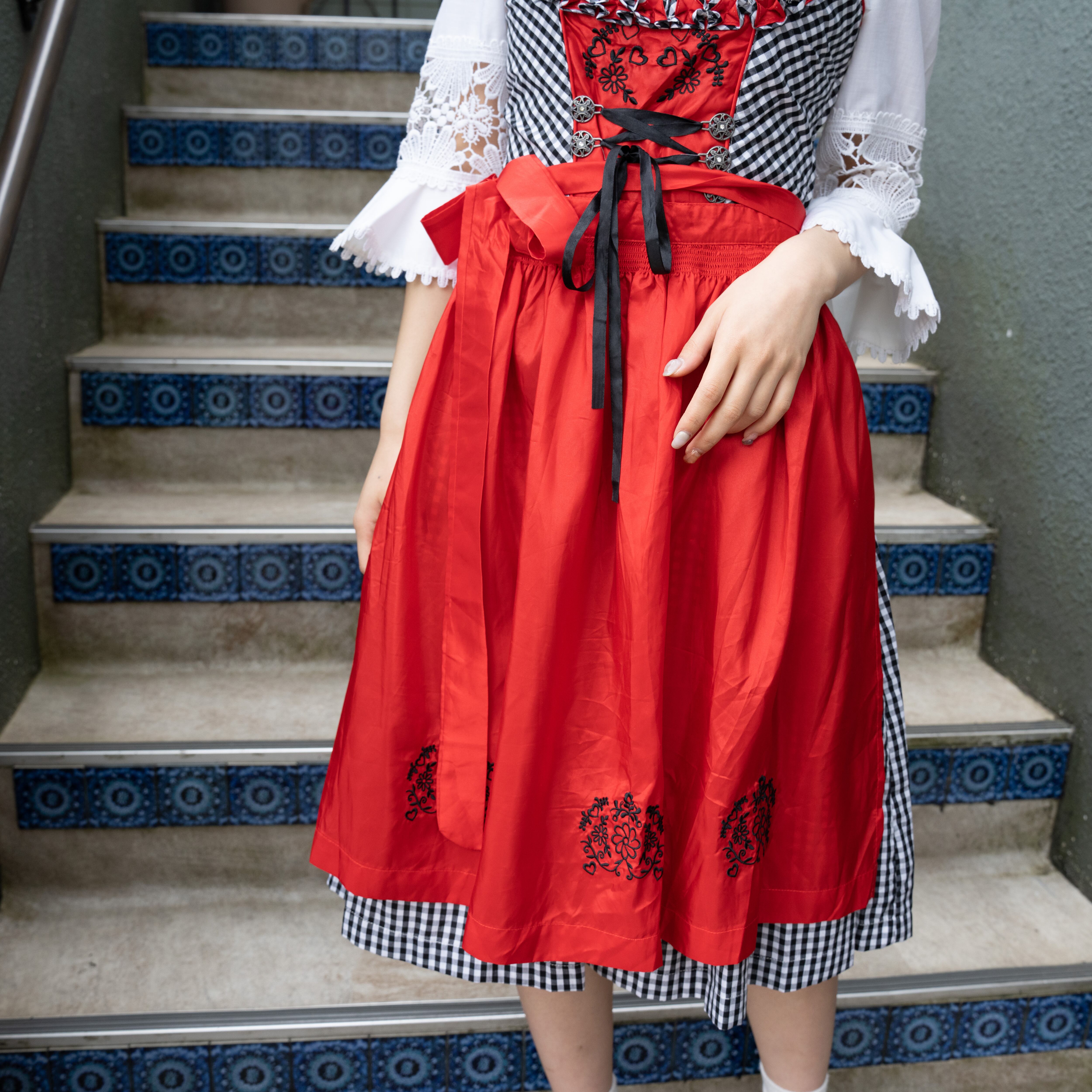 EU VINTAGE LACE UP DIRNDL DESIGN TYROLEAN ONE PIECE/ヨーロッパ古着