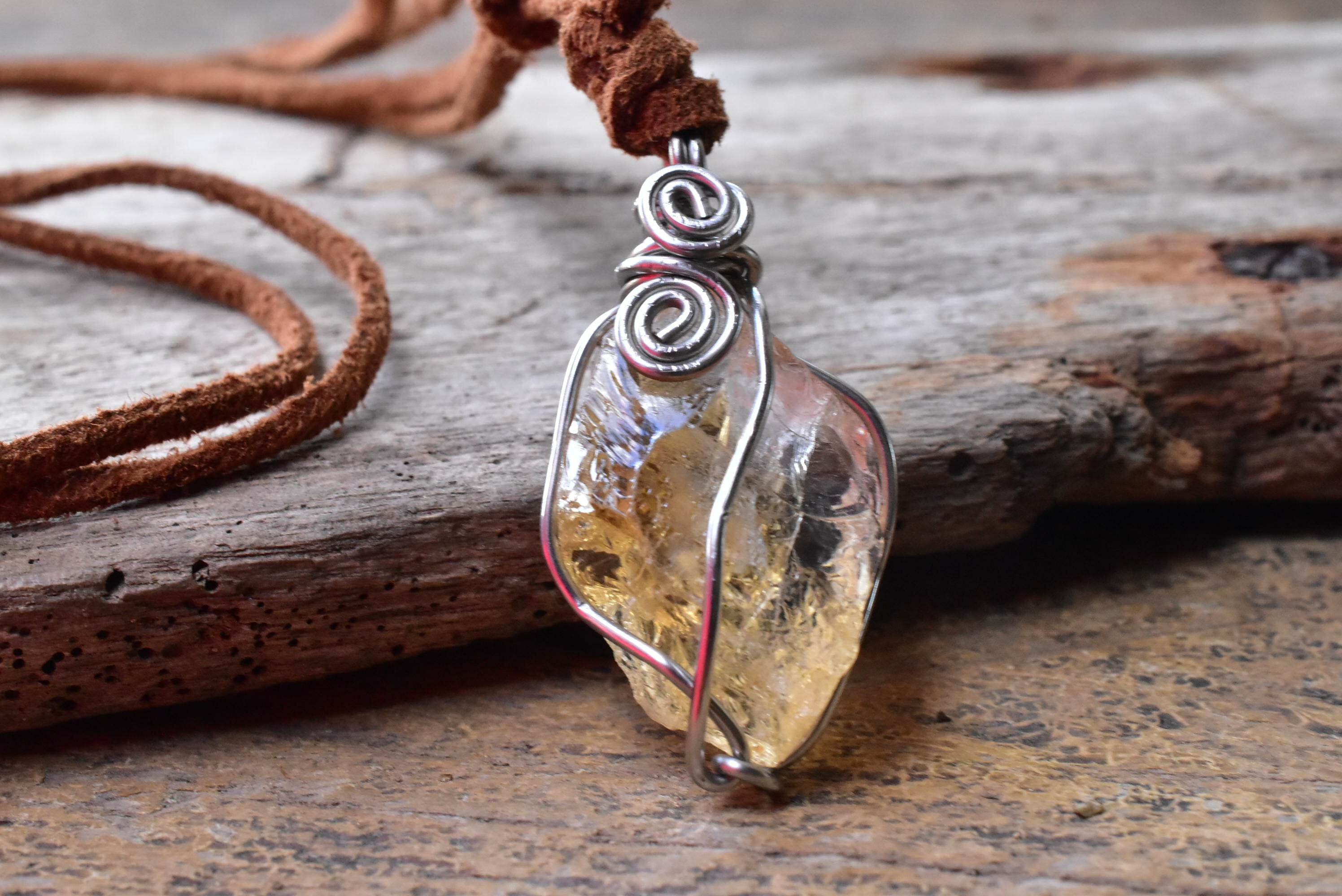 シトリン原石★ワイヤーワーク ペンダントトップ A cto001