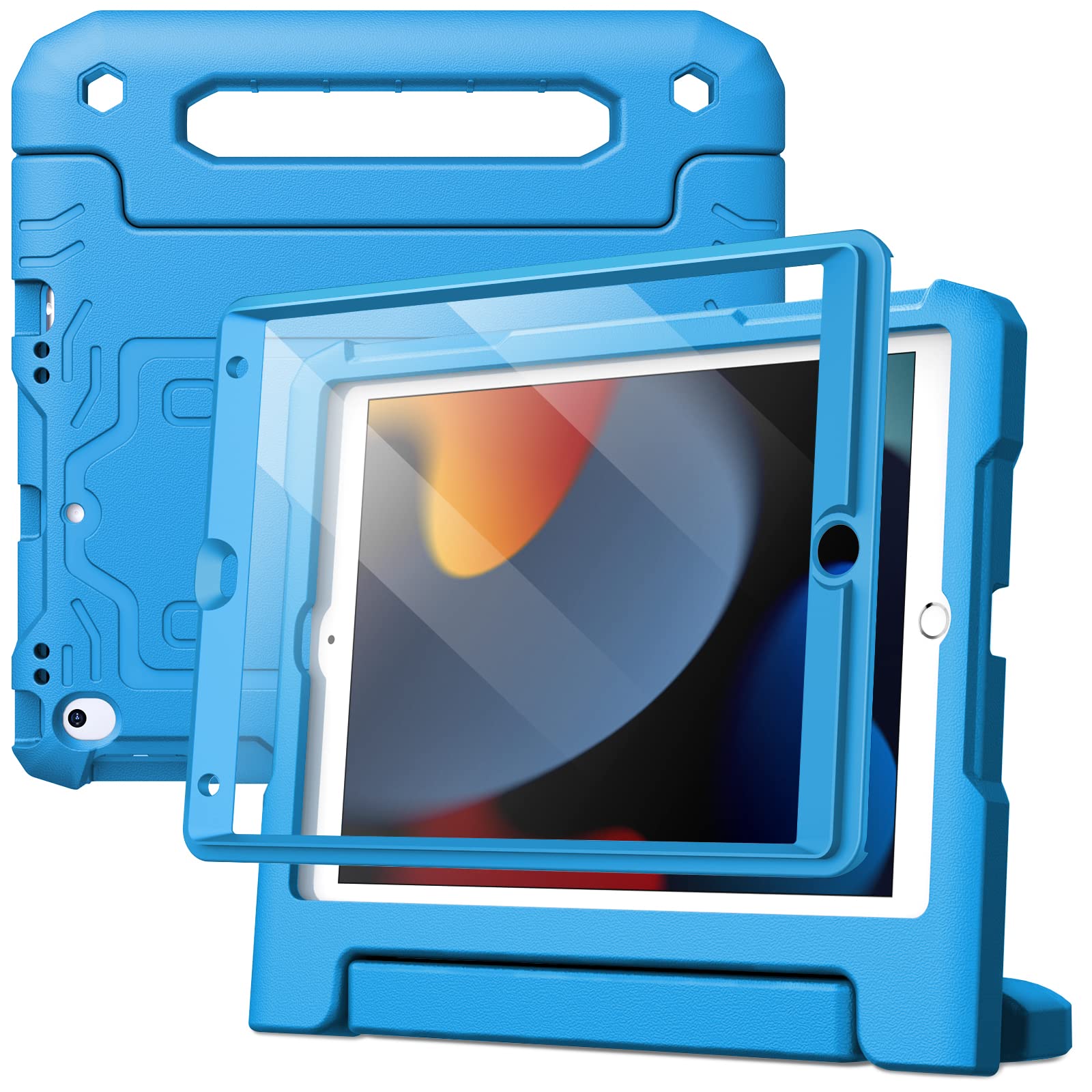 JETech iPad 第9/8/7世代 10.2インチ用 子供用ケース 液晶保護フィルム付き (ブルー)