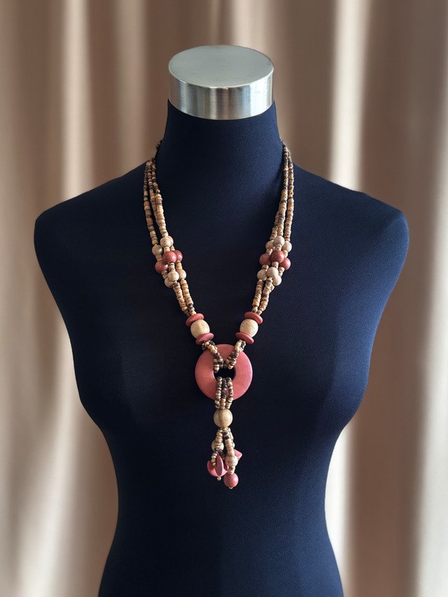 ethnic wood bead statement long necklace-5143-8