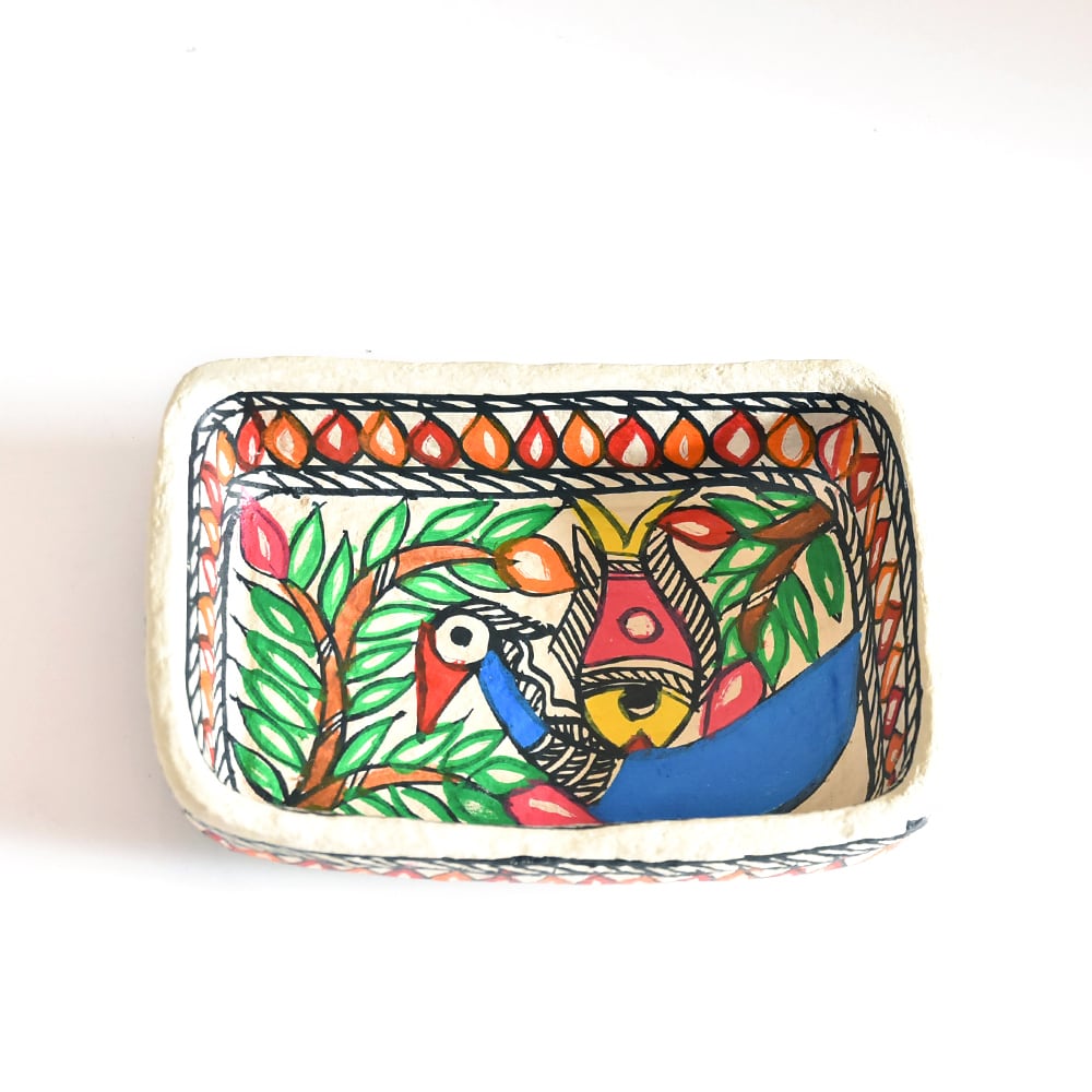 インド マドゥバニ (ミティラー) アート ペーマーマッシュ 丸皿