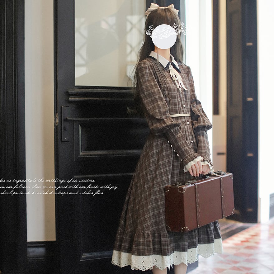 fairy wish チェック柄パフスリーブワンピース　ブラウン fairy wish チェック柄パフスリーブワンピース ブラウン Fashion One