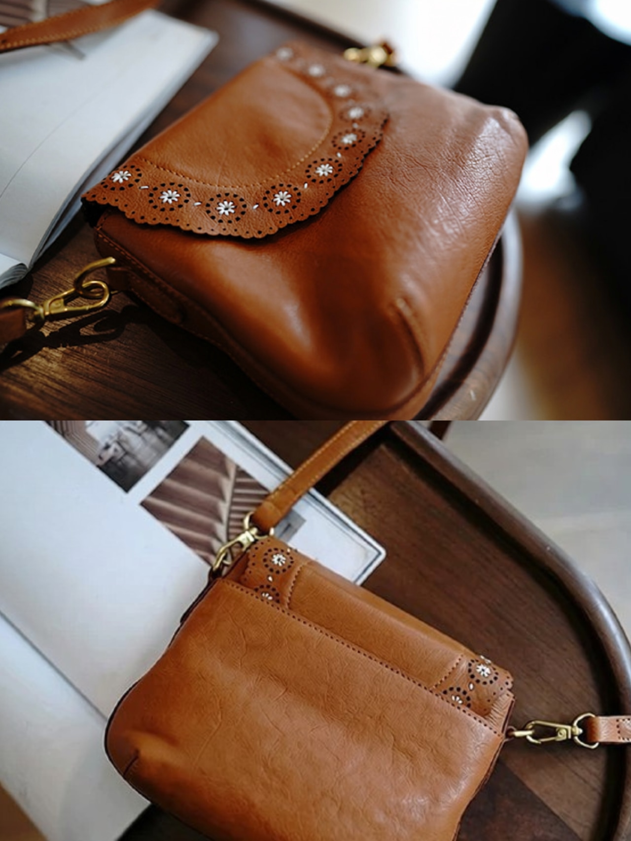 Rosalie Scallop Leather Shoulder Bag F0787