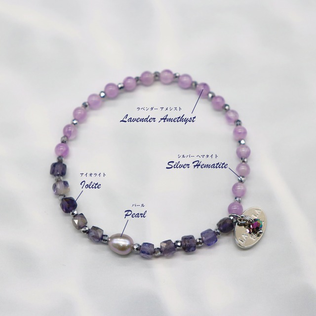【Mermaid Teardrops】パール×アイオライト×ラベンダーアメシスト ブレスレット