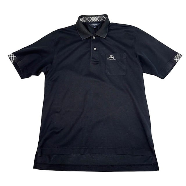 古着 バーバリーゴルフ BURBERRY GOLF 半袖ポロシャツ クリーニング済み 黒 チェック柄 メンズ Lサイズ