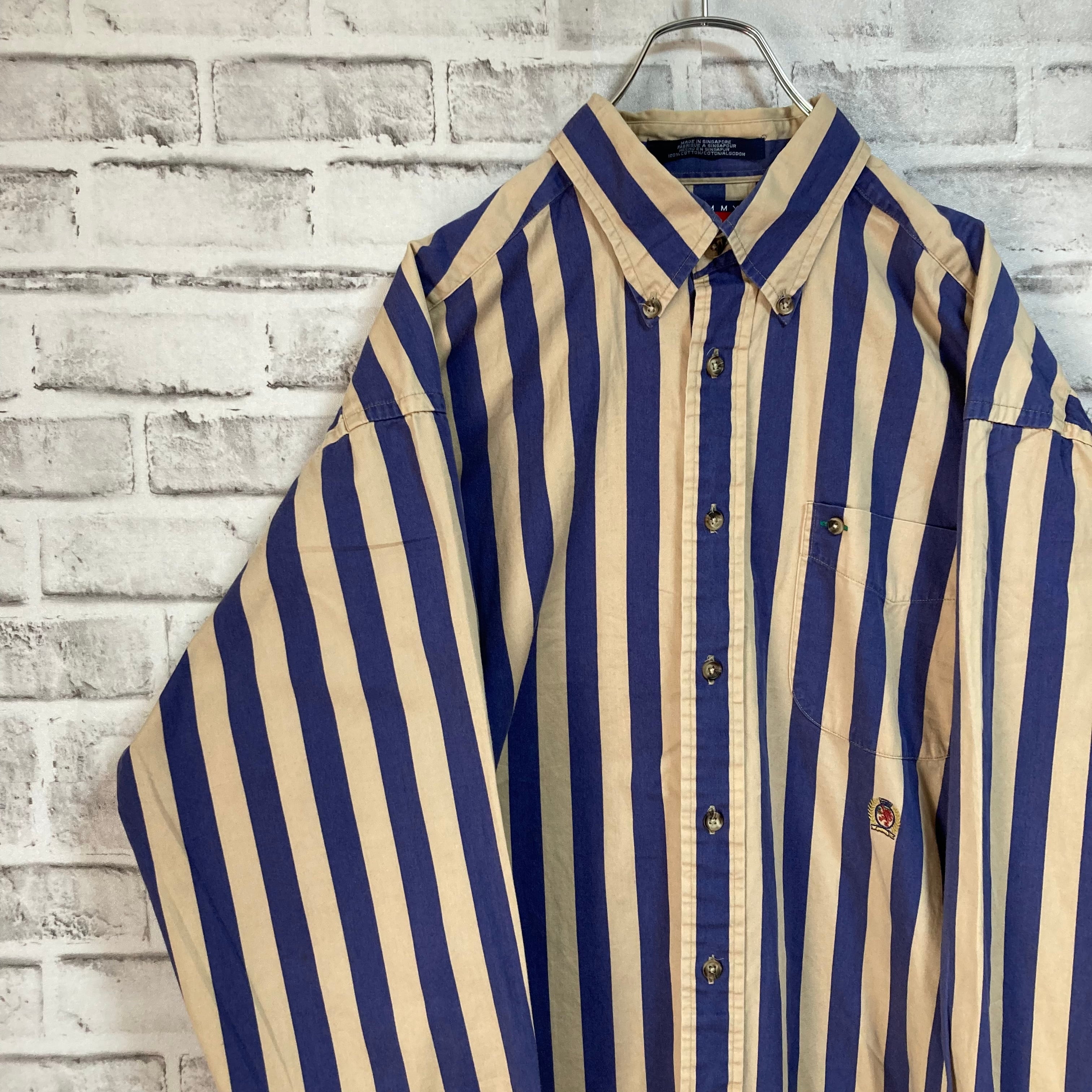 TOMMY HILFIGER】L/S Stripe BD Shirt L 90s トミーヒルフィガー