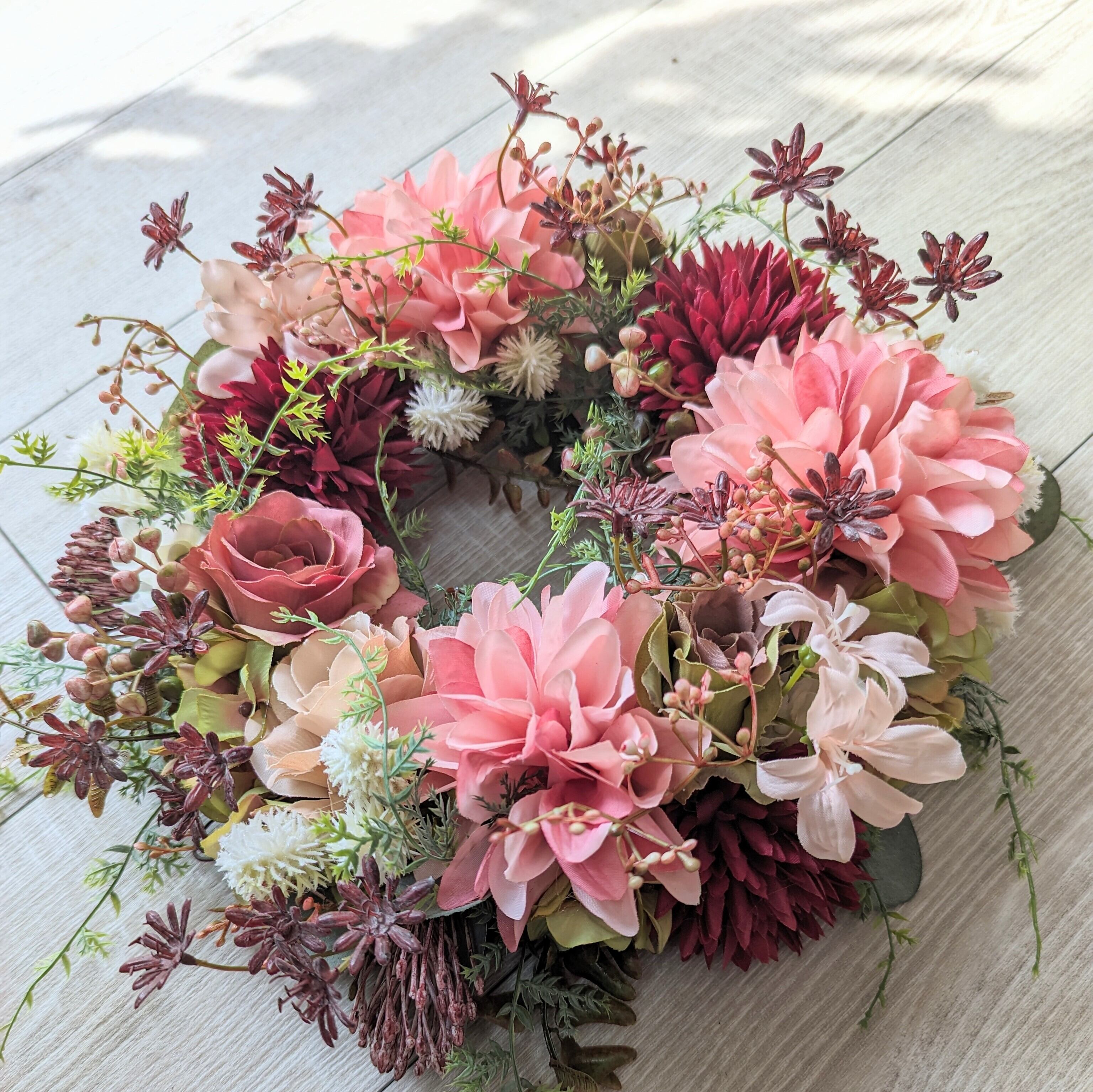 フラワーリース＊ダリアとローズのナチュラルリース