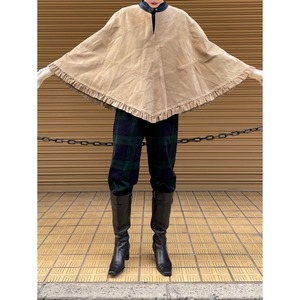 Beige leather frill design poncho