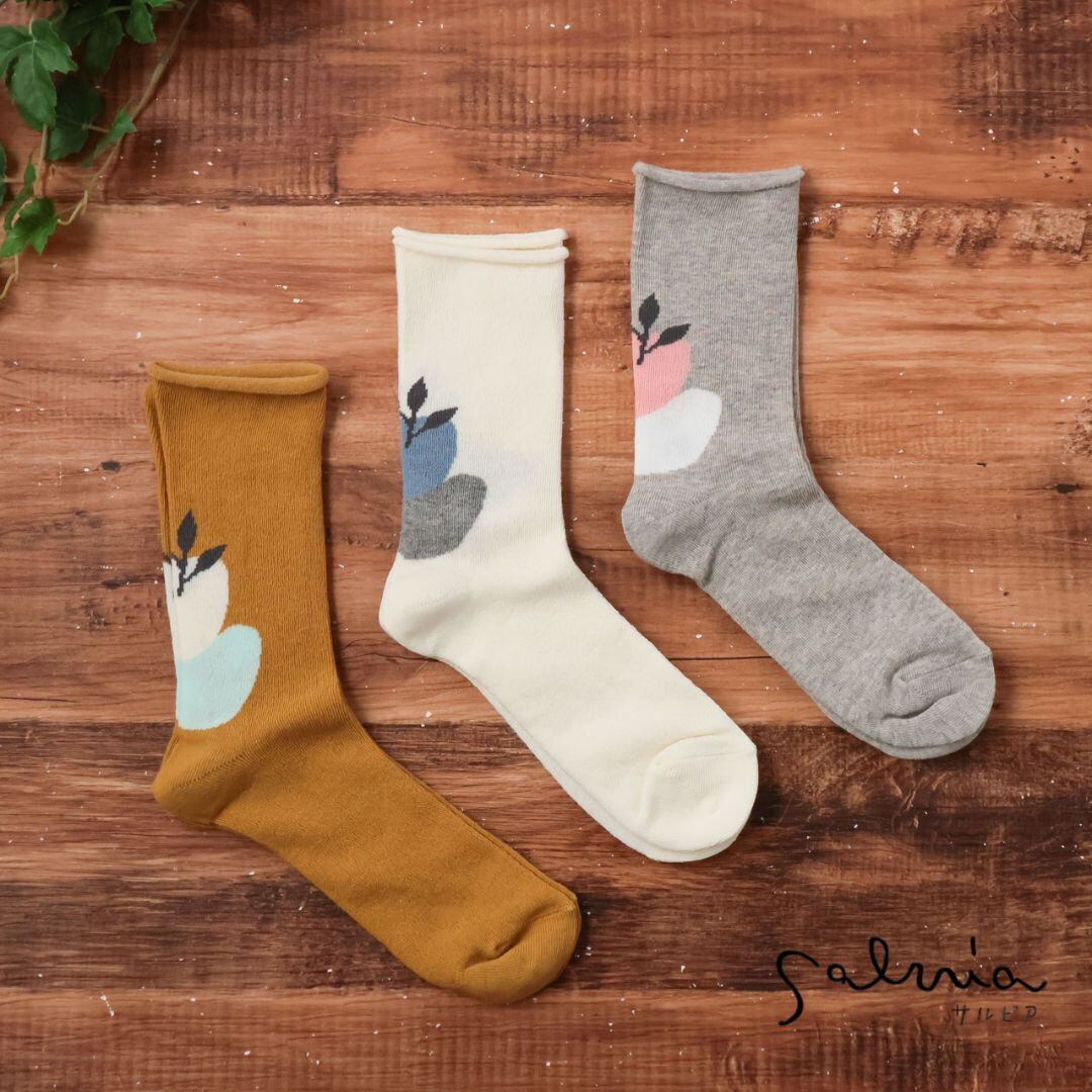靴下 レディース ソックス ふんわりくつした サルビア salvia ゴムなし コットン ブランド 履き心地 保温性 発汗性 おしゃれ かわいい ナチュラル 日本製 ギフト プレゼント マスタード グレー ホワイト 22-25cm 芽生え Sv017