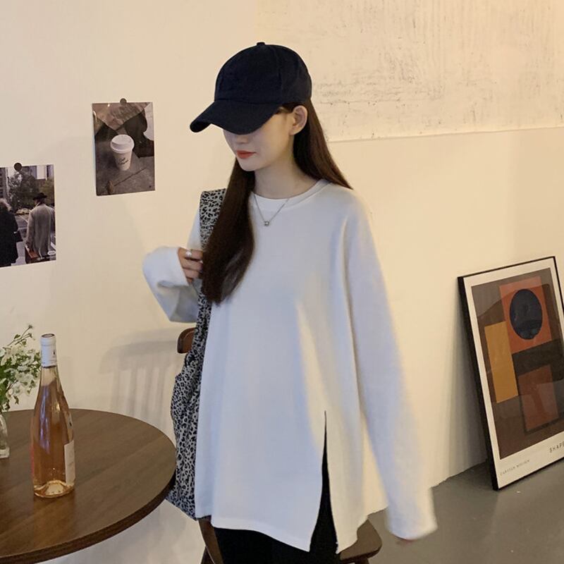 ルーズベルベットホワイトシャツ トップス スプリングスタイルTシャツ レディース ロング 春物 スーパーモール58272478477